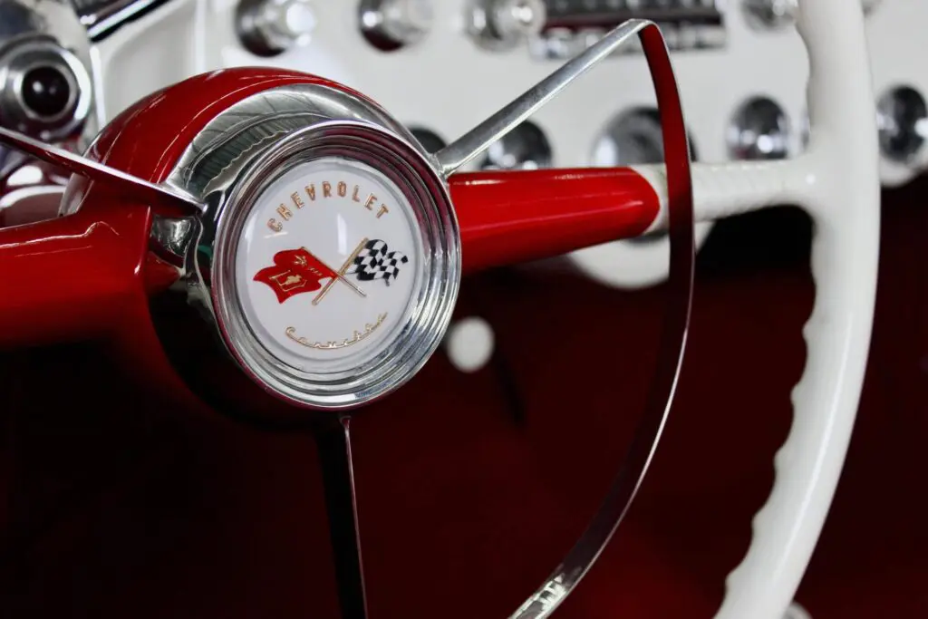 Steering wheel of an old Corvette