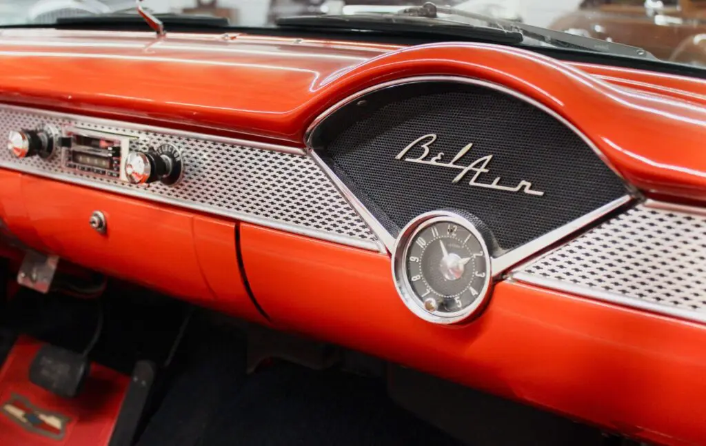 Orange dashboard of a Chevrolet Bel Air