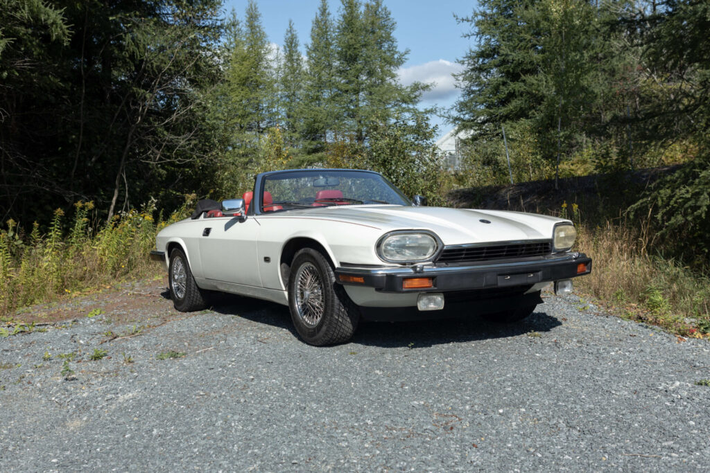 Full view of a white Jaguar XJS at an angle