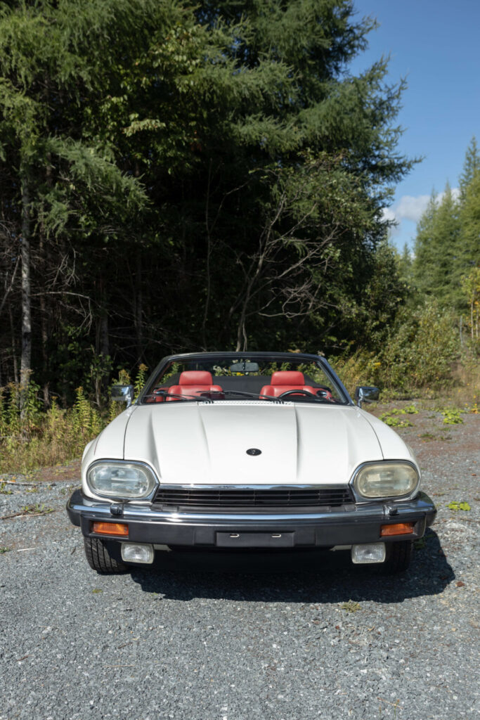 Front view of a white Jaguar XJS