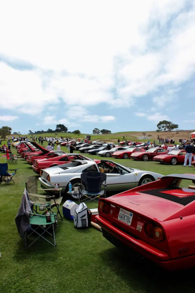 Rows and rows of Ferraris on a golf course