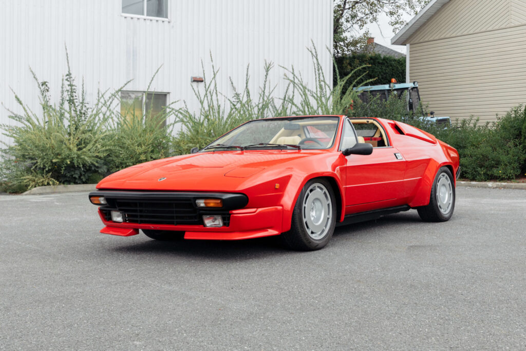 A red Lamborghini Jalpa viewed from an angle.